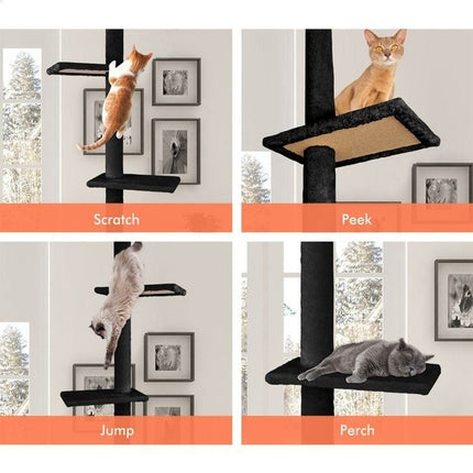 CARLA HOME Floor to Ceiling Cat Tree Tower  with Adjustable Height 230-286cm for Indoor Cats (Black).