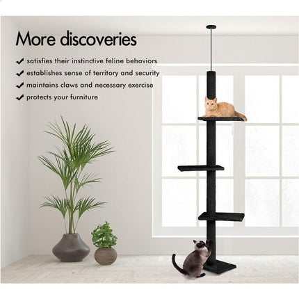 CARLA HOME Floor to Ceiling Cat Tree Tower  with Adjustable Height 230-286cm for Indoor Cats (Black).