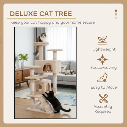 CARLA HOME 134cm Cat Tree Tower for Indoor Cats with Plush Perches, Dual Condos, Natural Sisal Scratching Posts & Ramp for Kittens & Adult Cats (Beige).