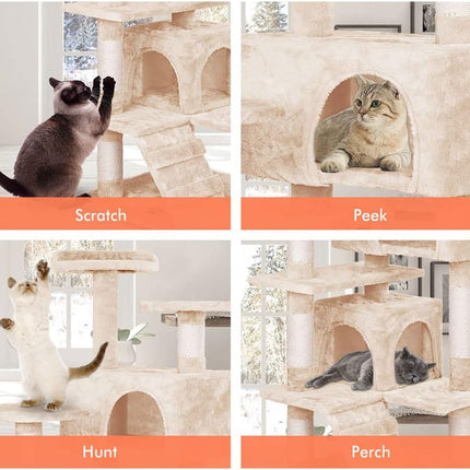 CARLA HOME 134cm Cat Tree Tower for Indoor Cats with Plush Perches, Dual Condos, Natural Sisal Scratching Posts & Ramp for Kittens & Adult Cats (Beige).