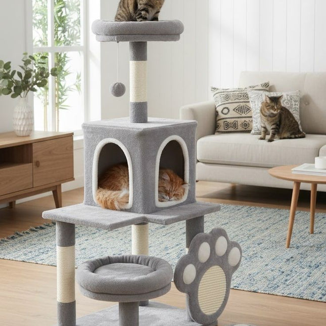 CARLA HOME Large Cat Tree Tower for Indoor Cats with Plush Perch, Cat Condo, Natural Sisal Scratching Posts, Hanging Ball & Paw Scratcher.