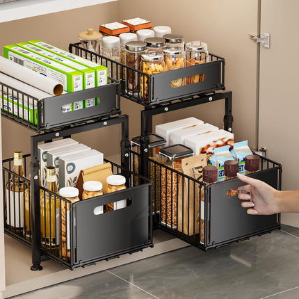 CARLA HOME 2-Tier Under Sink Organizer with Sliding Drawers & Height Adjustable for Kitchen Bathroom Cabinet Organization.