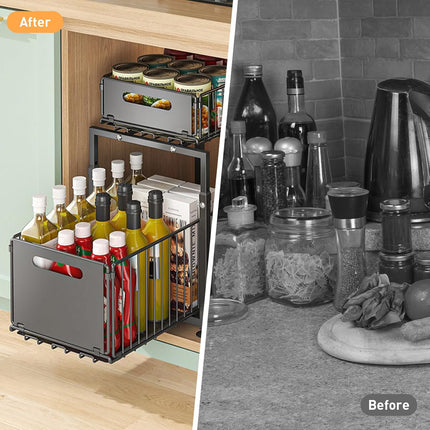 CARLA HOME 2-Tier Under Sink Organizer with Sliding Drawers & Height Adjustable for Kitchen Bathroom Cabinet Organization.