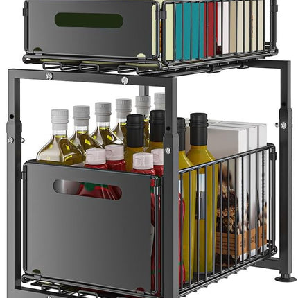 CARLA HOME 2-Tier Under Sink Organizer with Sliding Drawers & Height Adjustable for Kitchen Bathroom Cabinet Organization.