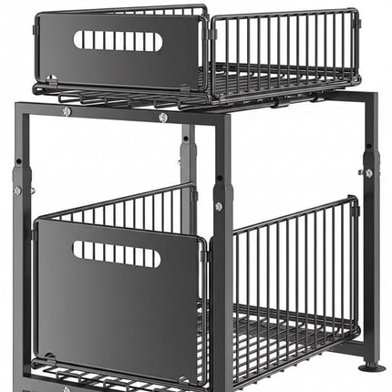 CARLA HOME 2-Tier Under Sink Organizer with Sliding Drawers & Height Adjustable for Kitchen Bathroom Cabinet Organization.
