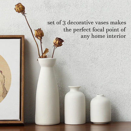 Ceramic Set of 3 Modern White Vases for Home D�cor.