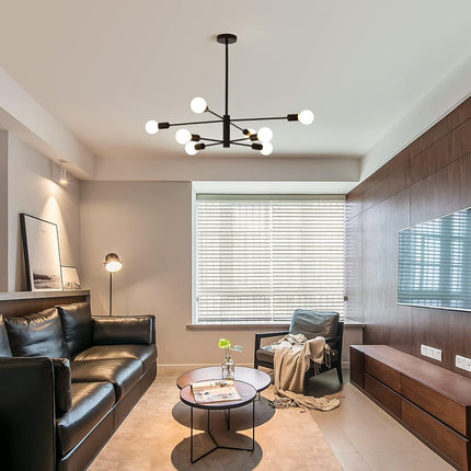 Modern Sputnik Chandelier, 8 Light, Black.