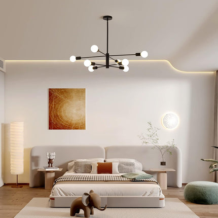Modern Sputnik Chandelier, 8 Light, Black.