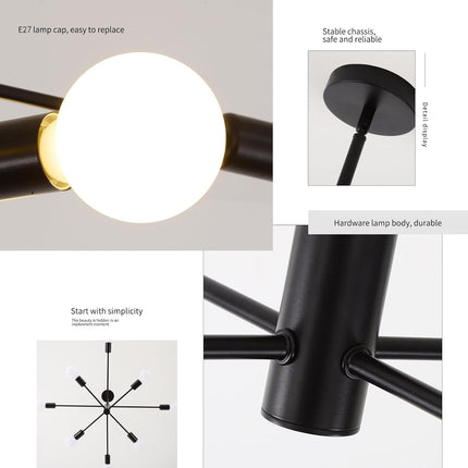 Modern Sputnik Chandelier, 8 Light, Black.
