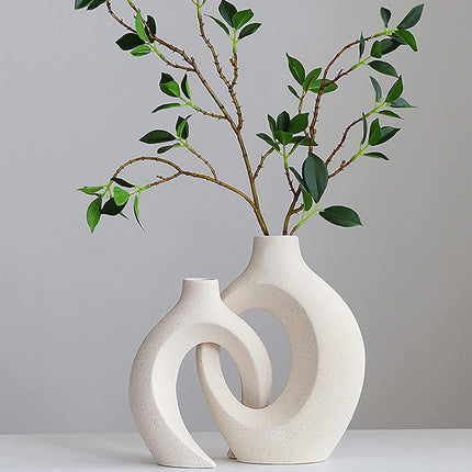 Ceramic Set of 2 Creative White Vases for Home Decor.
