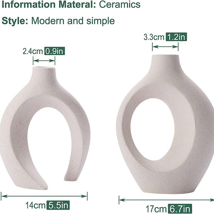 Ceramic Set of 2 Creative White Vases for Home Decor.
