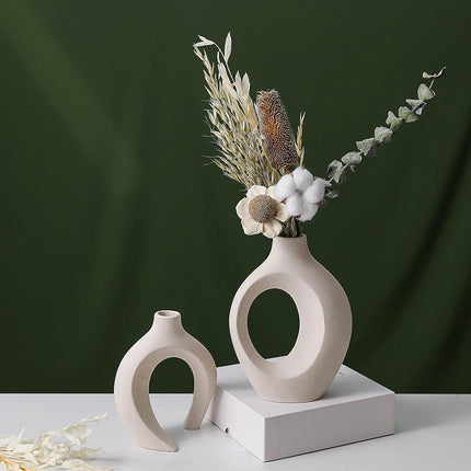 Ceramic Set of 2 Creative White Vases for Home Decor.