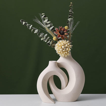 Ceramic Set of 2 Creative White Vases for Home Decor.