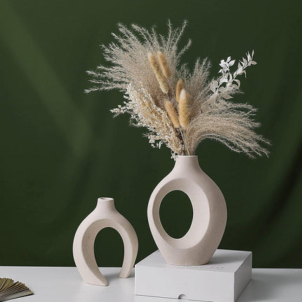 Ceramic Set of 2 Creative White Vases for Home Decor.