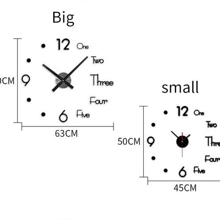 DIY Wall Clock Modern Frameless Large 3D Wall Watch Giant Roman Numerals for Home Living Room and Bedroom (Small).