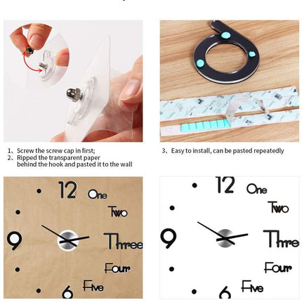 DIY Wall Clock Modern Frameless Large 3D Wall Watch Giant Roman Numerals for Home Living Room and Bedroom (Small).
