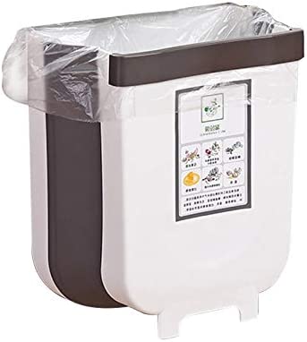 Hanging Trash Can Collapsible Small Garbage Waste Bin for Kitchen Cabinet Door (White).