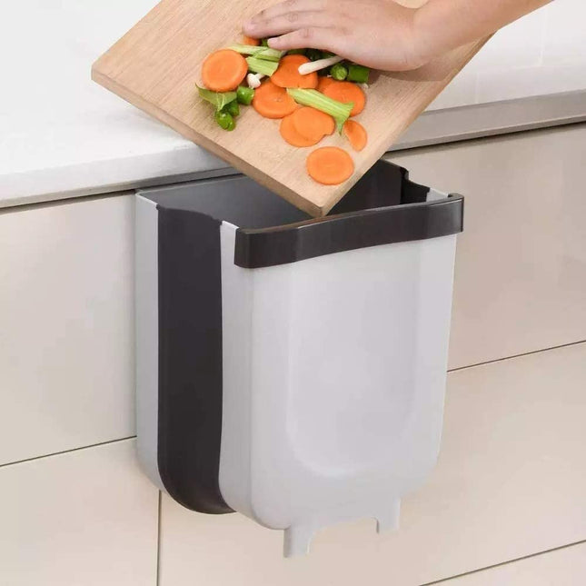 Hanging Trash Can Collapsible Small Garbage Waste Bin for Kitchen Cabinet Door (Grey).