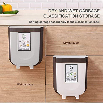 Hanging Trash Can Collapsible Small Garbage Waste Bin for Kitchen Cabinet Door (Grey).