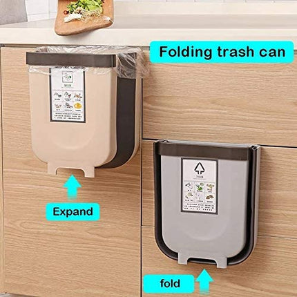 Hanging Trash Can Collapsible Small Garbage Waste Bin for Kitchen Cabinet Door (Grey).