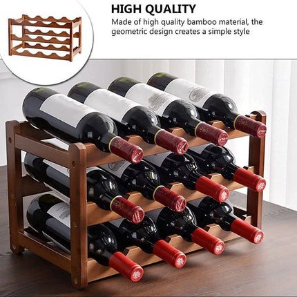 3-layer Bamboo Wine Storage Rack (12 bottles).