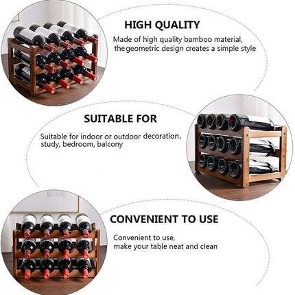 3-layer Bamboo Wine Storage Rack (12 bottles).