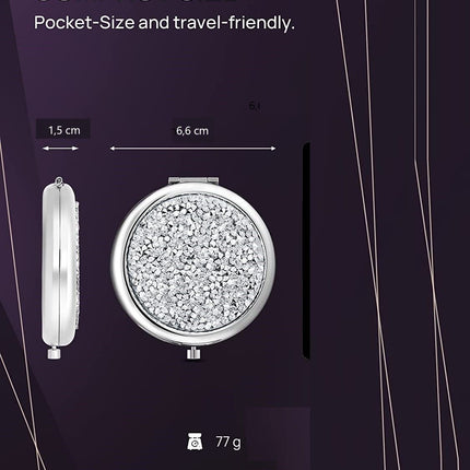 Mini Mix Diamond 1X/2X Magnifying Round Metal Pocket Makeup Mirror (Silver).
