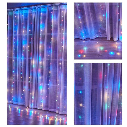300 LEDs Window Curtain Fairy Lights 8 Modes and Remote Control for Bedroom (Multicolor, 300 x 300cm).