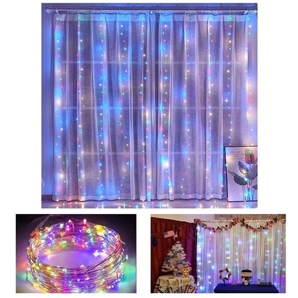 300 LEDs Window Curtain Fairy Lights 8 Modes and Remote Control for Bedroom (Multicolor, 300 x 300cm).