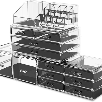 Makeup Cosmetic Organizer Storage with 12 Drawers Display Boxes (Clear).