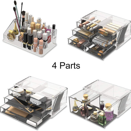 Makeup Cosmetic Organizer Storage with 12 Drawers Display Boxes (Clear).