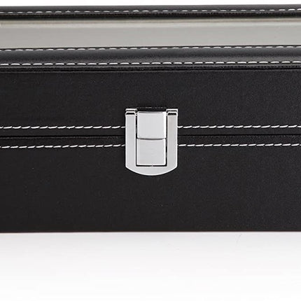 Black PU Leather Watch Organizer Display Storage Box Cases for Men & Women (6 slots).