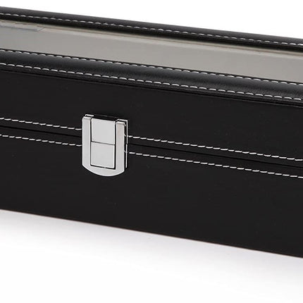Black PU Leather Watch Organizer Display Storage Box Cases for Men & Women (6 slots).