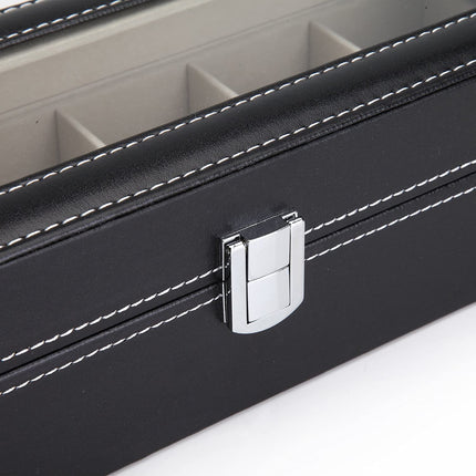 Black PU Leather Watch Organizer Display Storage Box Cases for Men & Women (6 slots).