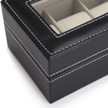 Black PU Leather Watch Organizer Display Storage Box Cases for Men & Women (6 slots).