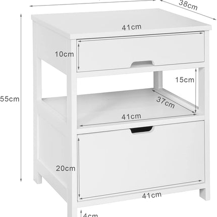 White Bedside Table with 2 Drawers.