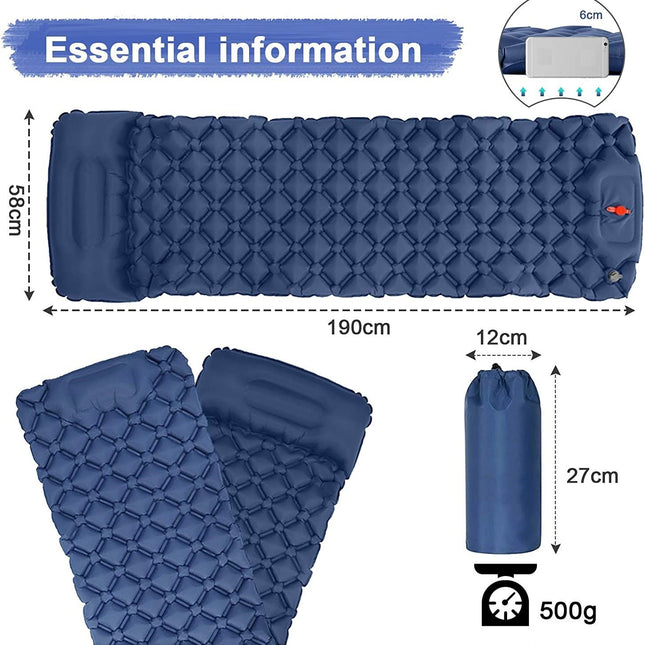 Ultralight Inflatable Camping Sleeping Pad with Pillow for Travelling and Hiking.