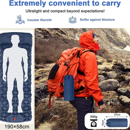 Ultralight Inflatable Camping Sleeping Pad with Pillow for Travelling and Hiking.