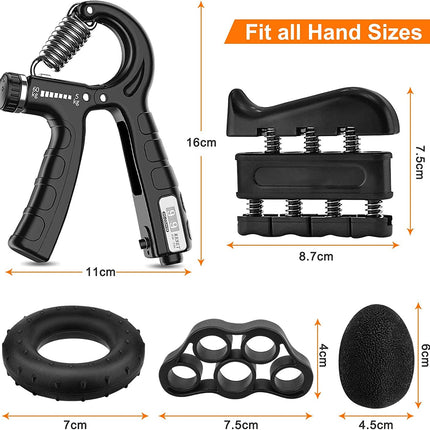 5 Pack Adjustable Resistance Hand Gripper Exerciser Workout Kit.