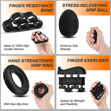 5 Pack Adjustable Resistance Hand Gripper Exerciser Workout Kit.
