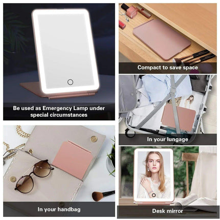 LED Travel Makeup Mirror 3 Light Modes USB.