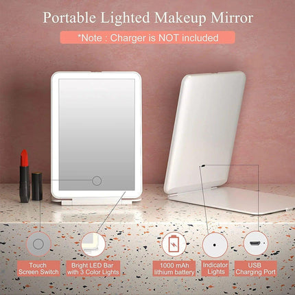 LED Travel Makeup Mirror 3 Light Modes USB.