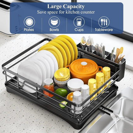 Large Dish Drying Rack with Drainboard Black.