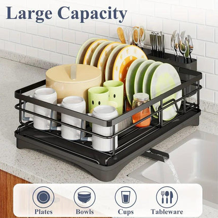 Large Dish Drying Rack with Drainboard Black.