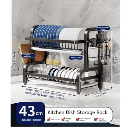 Compact 2-Tier Dish Drying Rack with Drainboard.
