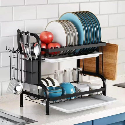 Compact 2-Tier Dish Drying Rack with Drainboard.