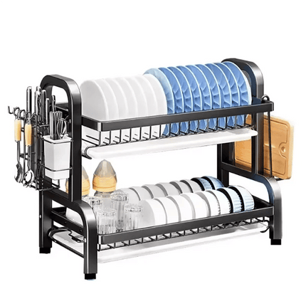 Compact 2-Tier Dish Drying Rack with Drainboard.