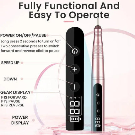 35000RPM Cordless Nail Drill Kit LED Pink.