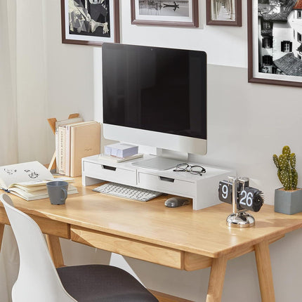 White Monitor Stand with Drawers.