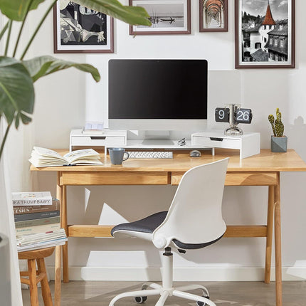 White Monitor Stand with Drawers.